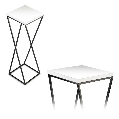 Kwietnik stojący LOFT 70 cm z blat biały Wykonany z metalu oraz płyty MDF w kolorze białym, solidny i stylowy kwietnik w kolorze