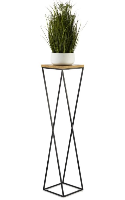 Kwietnik stojący metal 100 cm LOFT MDF Wykonany z metalu oraz płyty MDF w kolorze Dąb Lancelot, solidny i stylowy kwietnik w kol
