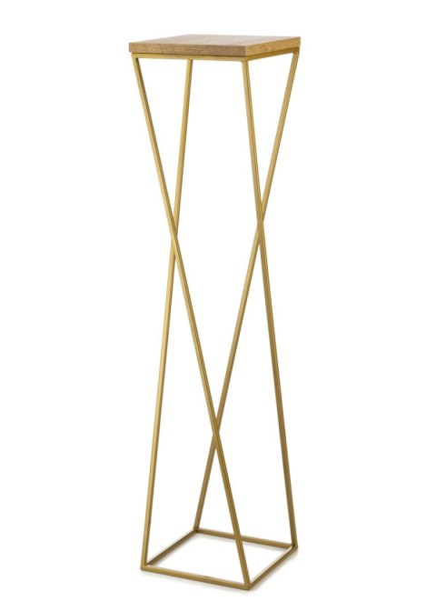 Kwietnik stojak 100 cm złoty LOFT metal Wykonany z metalu oraz płyty MDF w kolorze Dąb Lancelot, solidny i stylowy kwietnik w ko