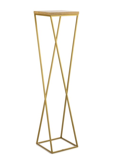 Kwietnik stojak 100 cm złoty LOFT metal Wykonany z metalu oraz płyty MDF w kolorze Dąb Lancelot, solidny i stylowy kwietnik w ko