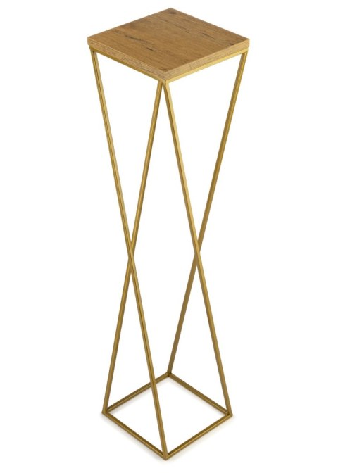 Kwietnik stojak 100 cm złoty LOFT metal Wykonany z metalu oraz płyty MDF w kolorze Dąb Lancelot, solidny i stylowy kwietnik w ko