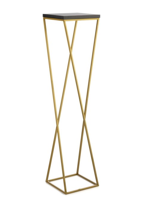 Kwietnik stojak 100 cm złoty metal LOFT Wykonany z metalu oraz płyty MDF w kolorze czarnym, solidny i stylowy kwietnik w kolorze