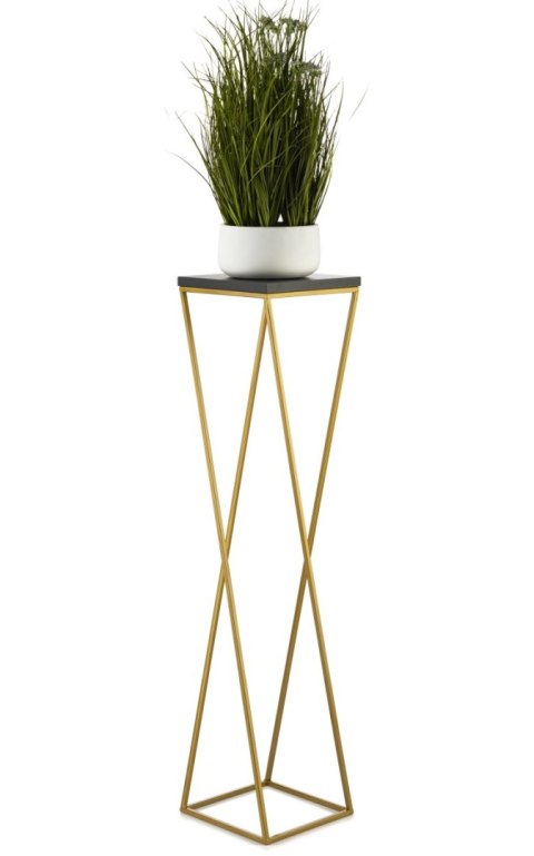 Kwietnik stojak 100 cm złoty metal LOFT Wykonany z metalu oraz płyty MDF w kolorze czarnym, solidny i stylowy kwietnik w kolorze