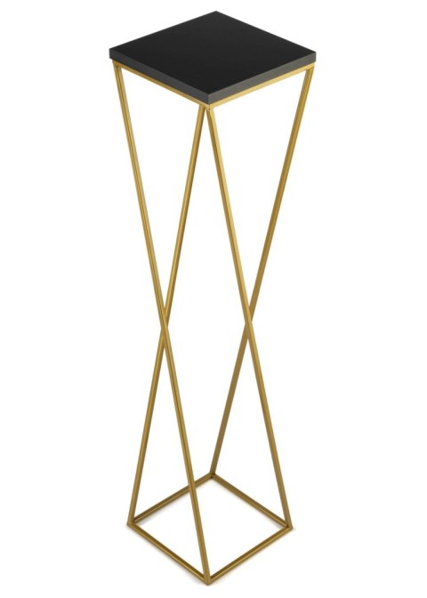 Kwietnik stojak 100 cm złoty metal LOFT Wykonany z metalu oraz płyty MDF w kolorze czarnym, solidny i stylowy kwietnik w kolorze