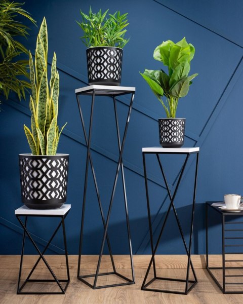 Kwietnik stojak na kwiaty 100 cm LOFT Wykonany z metalu oraz płyty MDF w kolorze białym i czarnym stojakiem, solidny i stylowy k