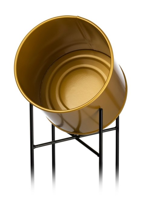 Kwietnik z osłonka 55 cm czarno złoty Wykonany z metalu, prosty i stylowy stojak na kwiaty w kolorze czarnym z wkładem w postaci