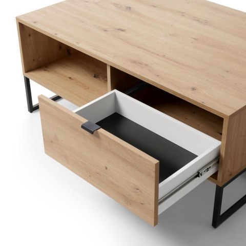 Loftowa ława Amber AL104 Dąb Artisan Nowoczesna witryna na metalowych nogach, w stylu industrialnym, z płyty meblowej w kolorze 