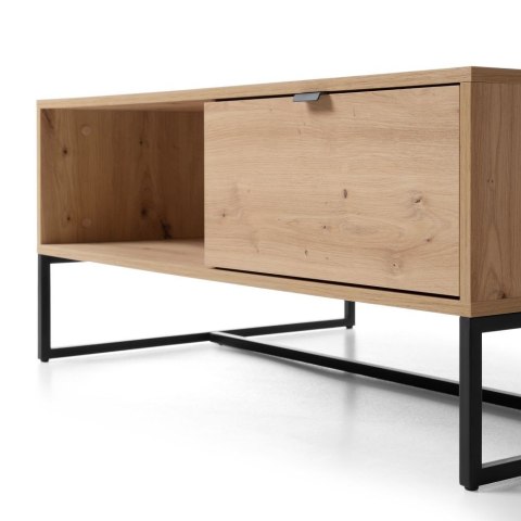 Loftowa ława Amber AL104 Dąb Artisan Nowoczesna witryna na metalowych nogach, w stylu industrialnym, z płyty meblowej w kolorze 