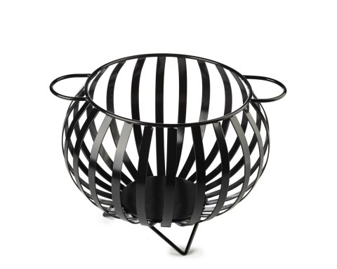 Metalowy kosz na drewno KULA 34,5 cm Wykonany z metalu, wytrzymały i solidny kosz na drewno kominkowe z rączkami w kolorze czarn
