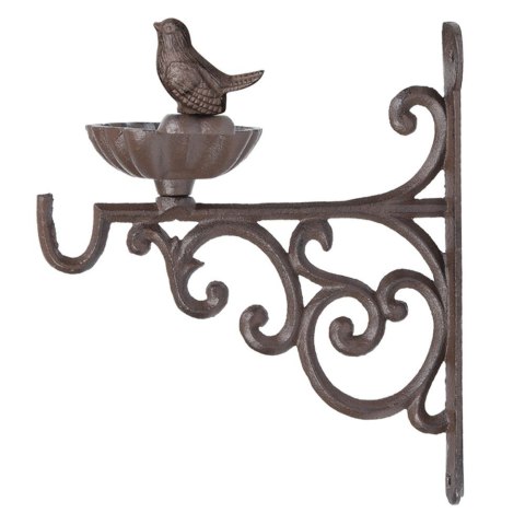 Poidełko dla ptaków z uchwytem żeliwneOzdoba ścienna pełniąca jednocześnie funkcję haczyka do powieszenia donicy z kwiatami, kar