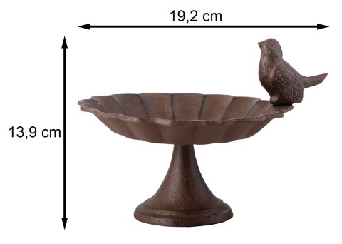 Poidełko dla ptaków żeliwne na nodze Ozdoba ogrodowa pełniąca funkcję poidła, karmika czy też wanienki dla ptaszków wykonana z ż