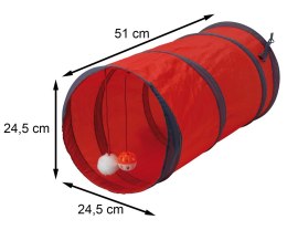 Tunel dla kota z zabawką czerwony Lekki i przestronny, składany tunel dla kota z akcesoriami, dwiema piłeczkami o wymiarach: 51x