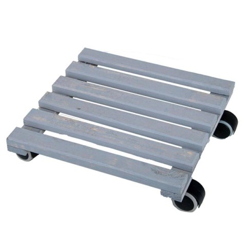 Wózek na donicę drewniany szary 29x29 cm Stojak w formie wózka do przemieszczania ciężkich donic z kwiatami do wagi 100 kg, wypo