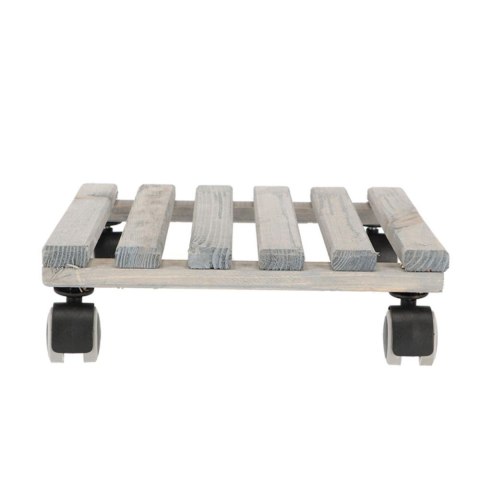 Wózek na donicę drewniany szary 29x29 cm Stojak w formie wózka do przemieszczania ciężkich donic z kwiatami do wagi 100 kg, wypo