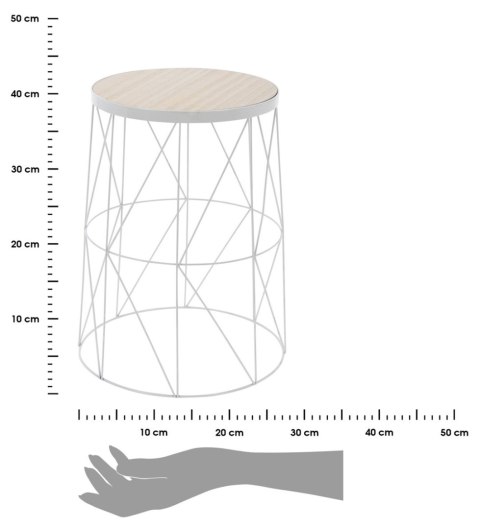 Biały druciany stolik kawowy 37 cm Wykonany z metalu i MDF, okrągły stoliczek w kolorze białym z beżowym blatem, wymiary: 28x37 