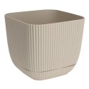 Donica kwadratowa z podstawką ecri 17cm Prążkowana doniczka wykonana z solidnego tworzywa, doskonała zarówno do domu jak i ogro