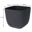 Donica kwadratowa z podstawką szara 17cm Prążkowana doniczka wykonana z solidnego tworzywa, doskonała zarówno do domu jak i ogr