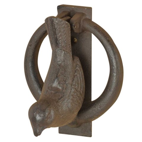 Kołatka żeliwna do drzwi Ptaszek Ozdobna kołatka do drzwi z wizerunkiem ptaka, wykonana z żeliwa o wymiarach: 11,5x9 cm