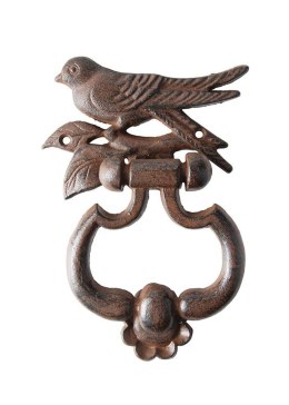 Kołatka żeliwna do drzwi ptak Ozdobna kołatka do drzwi z wizerunkiem ptaka, wykonana z żeliwa o wymiarach: 13x18 cm