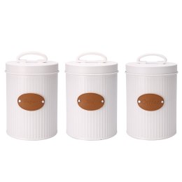 Komplet puszek kuchennych białe retro Zestaw trzech białych pojemników z przykrywkami, puszki na kawę, herbatę, cukier, wykonane