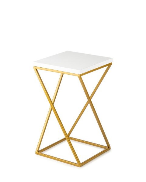 Kwietnik stojący 40 cm blat biały LOFT Wykonany z metalu oraz płyty MDF w kolorze białym i złotym stojakiem, solidny i stylowy k