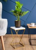 Kwietnik stojący 40 cm blat biały LOFT Wykonany z metalu oraz płyty MDF w kolorze białym i złotym stojakiem, solidny i stylowy k