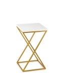 Kwietnik stojący 40 cm blat białym metal Wykonany z metalu oraz płyty MDF w kolorze białym i złotym stojakiem, solidny i stylowy