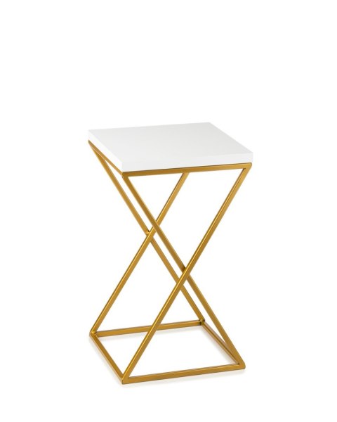 Kwietnik stojący 40 cm blat białym metal Wykonany z metalu oraz płyty MDF w kolorze białym i złotym stojakiem, solidny i stylowy