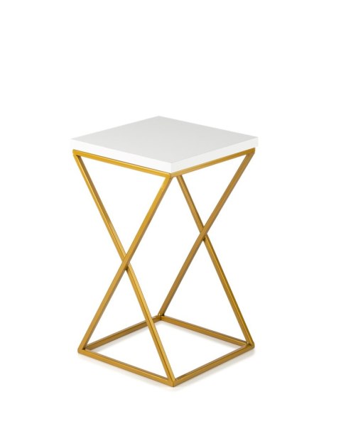 Kwietnik stojący 40 cm blat białym metal Wykonany z metalu oraz płyty MDF w kolorze białym i złotym stojakiem, solidny i stylowy