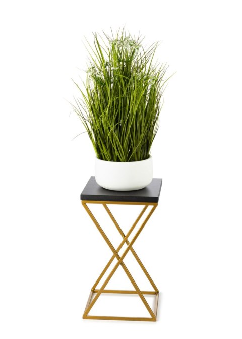 Kwietnik stojący 40 cm blat czarny metal Wykonany z metalu oraz płyty MDF w kolorze czarnym i złotym stojakiem, solidny i stylow