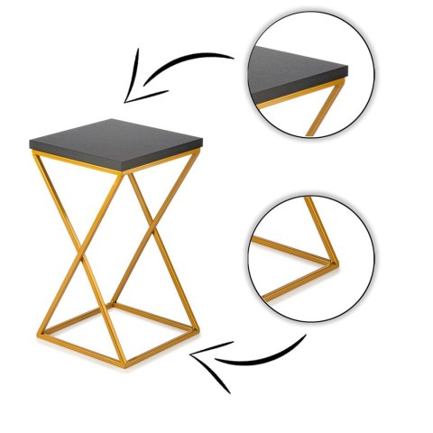 Kwietnik stojący 40 cm blat czarny metal Wykonany z metalu oraz płyty MDF w kolorze czarnym i złotym stojakiem, solidny i stylow
