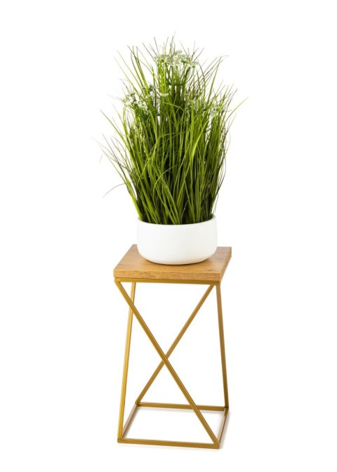 Kwietnik stojący 40cm blat Lancelot LOFT Wykonany z metalu oraz płyty MDF w kolorze Lancelot i złotym stojakiem, solidny i stylo