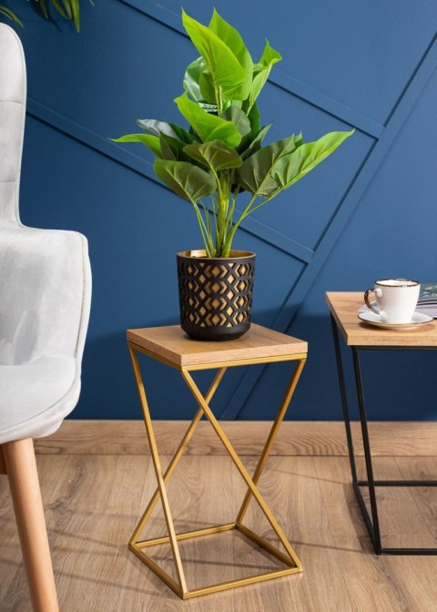 Kwietnik stojący 40cm blat Lancelot LOFT Wykonany z metalu oraz płyty MDF w kolorze Lancelot i złotym stojakiem, solidny i stylo