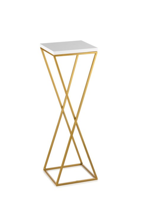 Kwietnik stojący 70 cm blat biały LOFT Wykonany z metalu oraz płyty MDF w kolorze białym i złotym stojakiem, solidny i stylowy k