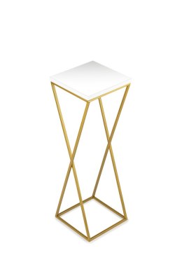 Kwietnik stojący 70 cm blat biały LOFT Wykonany z metalu oraz płyty MDF w kolorze białym i złotym stojakiem, solidny i stylowy k