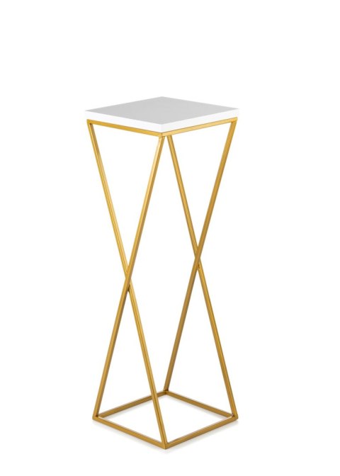 Kwietnik stojący 70 cm blat biały LOFT Wykonany z metalu oraz płyty MDF w kolorze białym i złotym stojakiem, solidny i stylowy k
