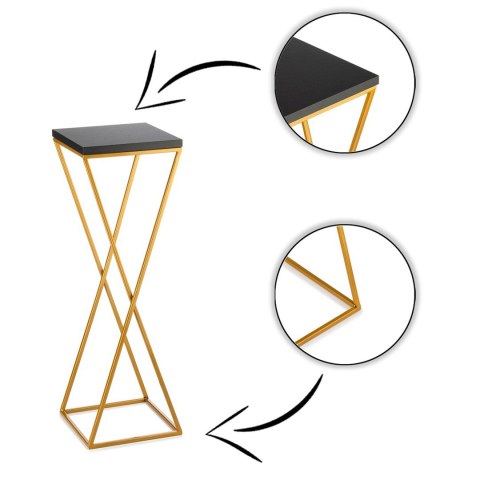 Kwietnik stojący 70 cm blat czarny LOFTWykonany z metalu oraz płyty MDF w kolorze czarnym i złotym stojakiem, solidny i stylowy 