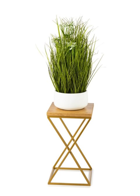 Kwietnik stojący złoty 40 cm LOFT metal Wykonany z metalu oraz płyty MDF w kolorze Lancelot i złotym stojakiem, solidny i stylow
