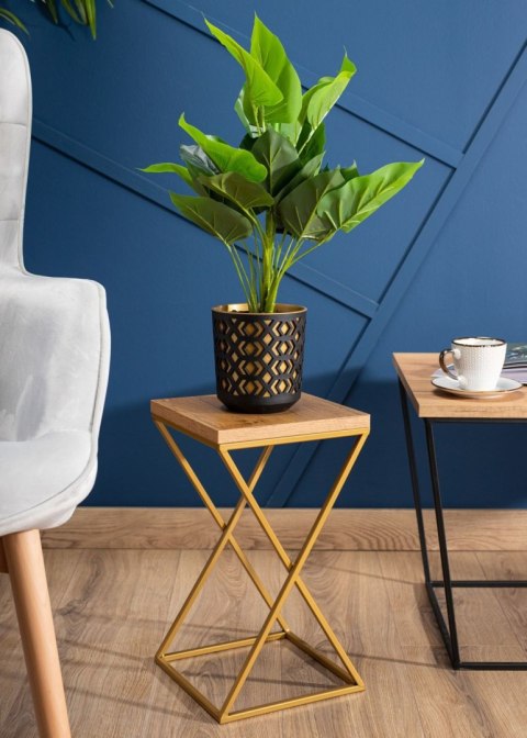 Kwietnik stojący złoty 40 cm LOFT metal Wykonany z metalu oraz płyty MDF w kolorze Lancelot i złotym stojakiem, solidny i stylow