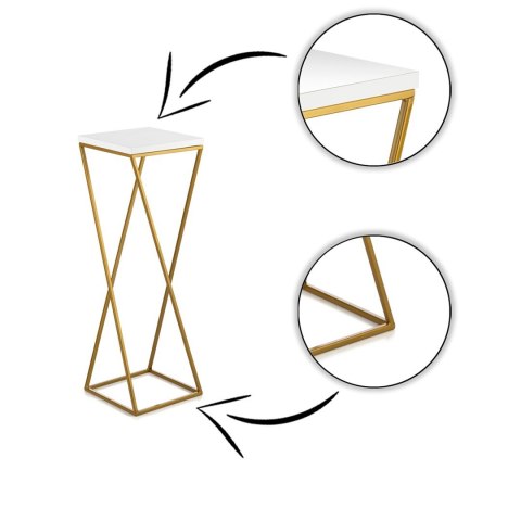 Kwietnik stojący złoty LOFT 70 cm MDF Wykonany z metalu oraz płyty MDF w kolorze białym, solidny i stylowy kwietnik w kolorze zł