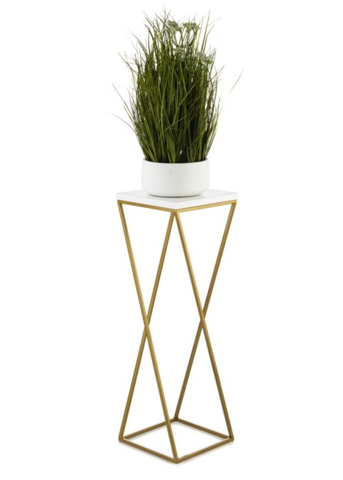 Kwietnik stojący złoty LOFT 70 cm MDF Wykonany z metalu oraz płyty MDF w kolorze białym, solidny i stylowy kwietnik w kolorze zł