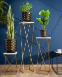 Kwietnik stojący złoty LOFT 70 cm MDF Wykonany z metalu oraz płyty MDF w kolorze białym, solidny i stylowy kwietnik w kolorze zł