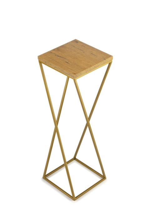 Kwietnik stojący złoty LOFT 70 cm metal Wykonany z metalu oraz płyty MDF w kolorze Dąb Lancelot, solidny i stylowy kwietnik w ko