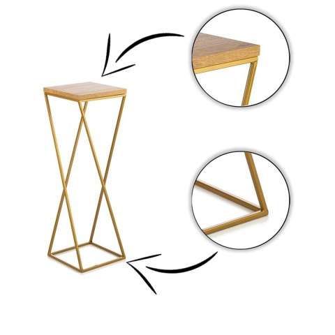 Kwietnik stojący złoty LOFT 70 cm metal Wykonany z metalu oraz płyty MDF w kolorze Dąb Lancelot, solidny i stylowy kwietnik w ko