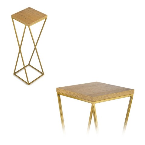 Kwietnik stojący złoty LOFT 70 cm metal Wykonany z metalu oraz płyty MDF w kolorze Dąb Lancelot, solidny i stylowy kwietnik w ko