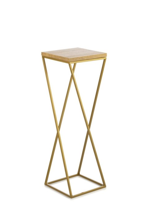 Kwietnik stojący złoty LOFT 70 cm metal Wykonany z metalu oraz płyty MDF w kolorze Dąb Lancelot, solidny i stylowy kwietnik w ko