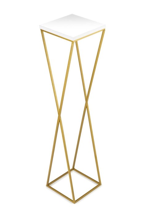 Kwietnik stojak 100 cm blat biały LOFT Wykonany z metalu oraz płyty MDF w kolorze białym i złotym stojakiem, solidny i stylowy k