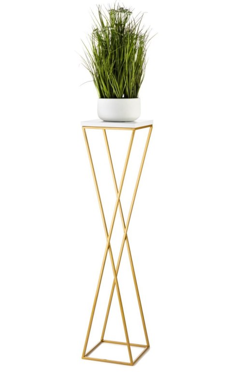 Kwietnik stojak 100 cm blat biały LOFT Wykonany z metalu oraz płyty MDF w kolorze białym i złotym stojakiem, solidny i stylowy k