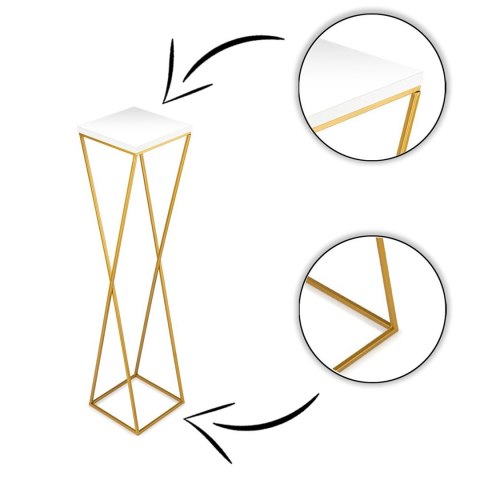 Kwietnik stojak 100 cm blat biały LOFT Wykonany z metalu oraz płyty MDF w kolorze białym i złotym stojakiem, solidny i stylowy k