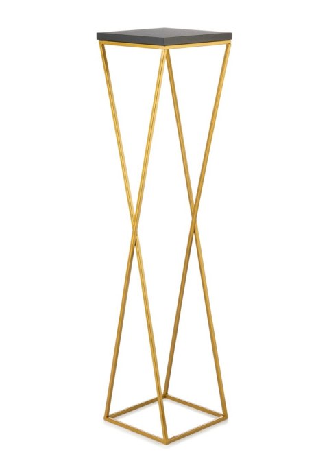 Kwietnik stojak 100 cm blat czarny LOFT Wykonany z metalu oraz płyty MDF w kolorze czarnym i złotym stojakiem, solidny i stylowy